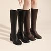 Square Head Side Zipper Slim Tall Boots Season Retro Style Thick Heel But Knee Martin Boots Women
