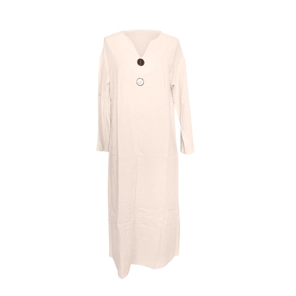 Women's Fashionable Casual V-neck Long-sleeved Color Dress