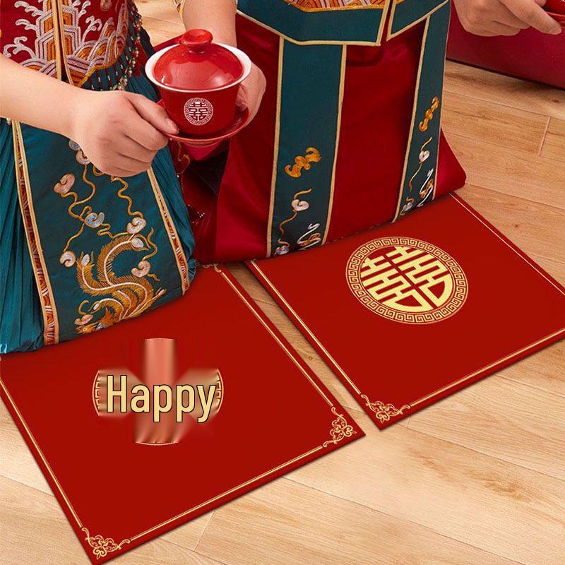Red Wedding Kneeling and Sitting Cushion for Bride - Ceremony and Tea Ritual Pad, Free Shipping