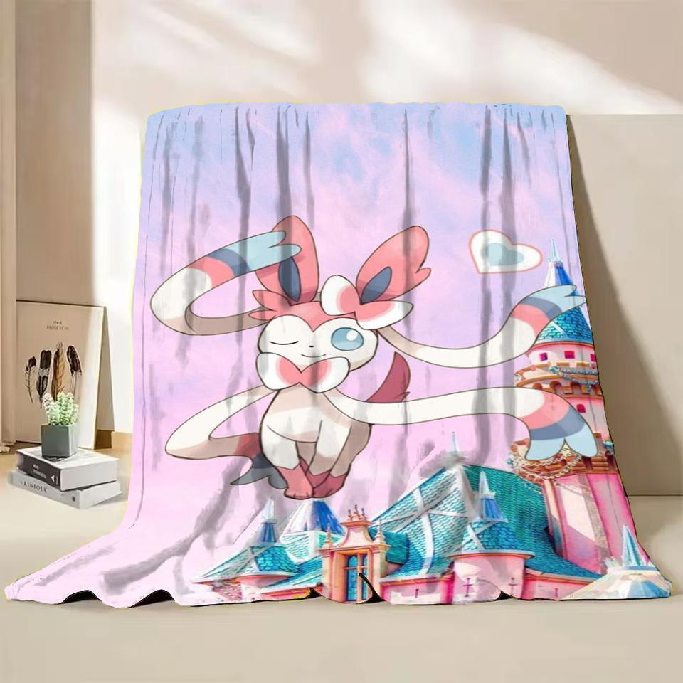 Pokémon Evoli Flanell-Kuscheldecke für Bett Sofa Zuhause Schlafzimmer Büro Reisen Kinder-Überwurfdecke Kinder Winter Warm Weich Geschenke