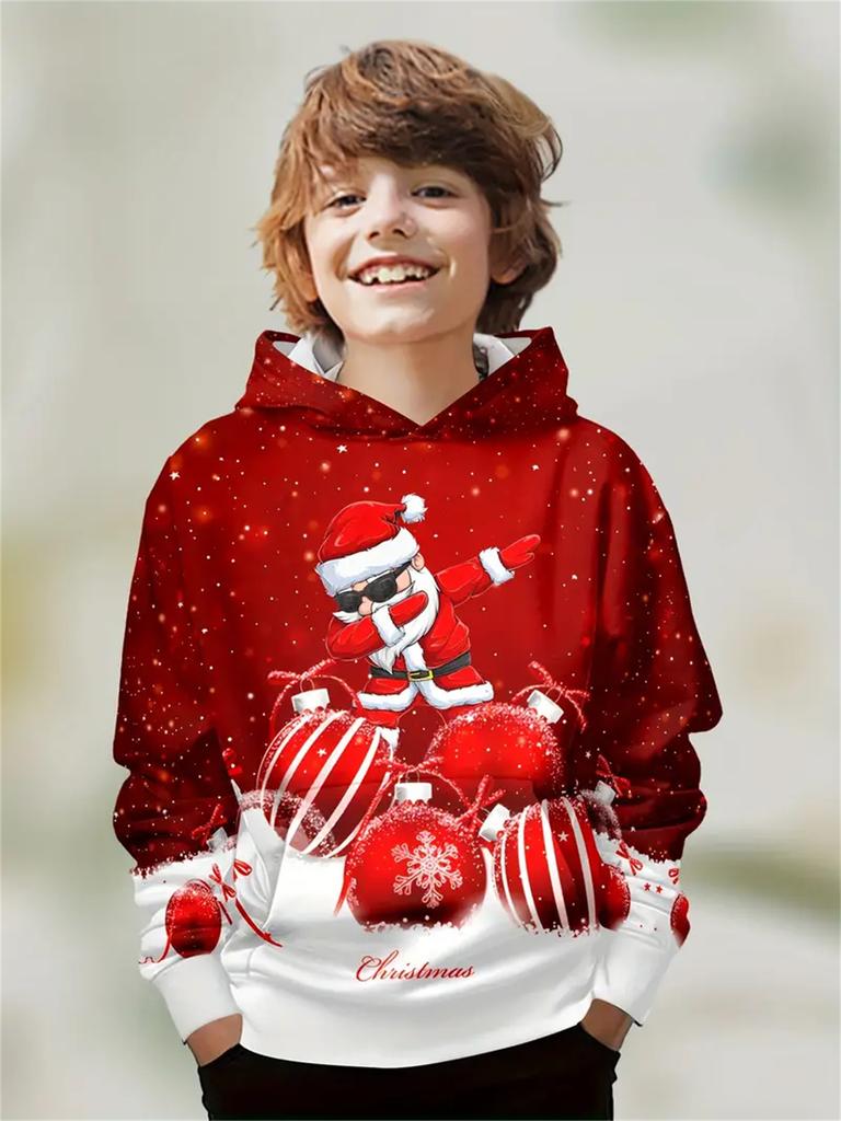 Felpa per bambini, felpe con cappuccio natalizie, moda per bambini, stampa di Babbo Natale, vestiti per bambine, abbigliamento per esterni per bambini