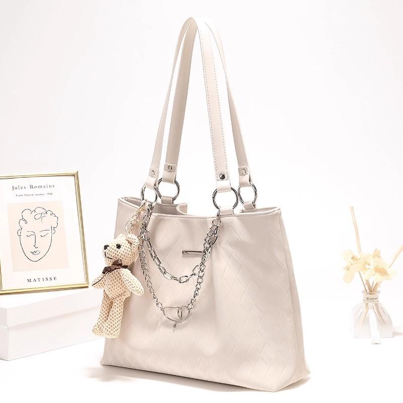 Leather Bag, Light Luxury, Large Capacity Tote Bag, Female College Student's New Commuting Handbag, One Shoulder Large Bag