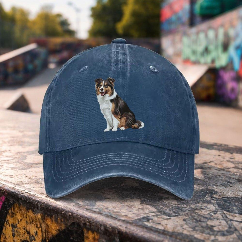 pc Casual Fashion Australian Shepherd Print Washed Baseball Cap Premium Versatile Outdoor Accessory Unisex Duckbill Hat Suitabl
