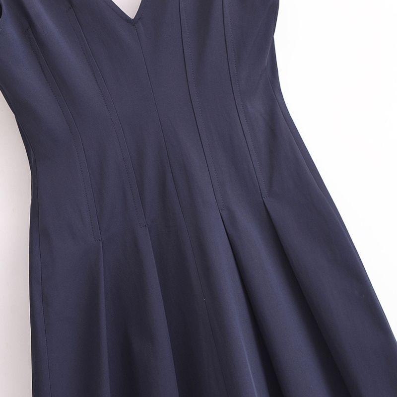 Kaslead New Arrival Women's Clothing Fashion Style Fashion Minimalist Zipper Ornament V Neck Midi Skirt Dress 9479051