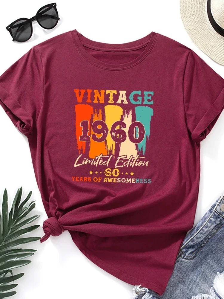 Vintage 1960 Letter Print Women T Shirt Short Sleeve O Neck Loose Women Tshirt Ladies Tee Shirt Tops Clothes Camisetas Mujer