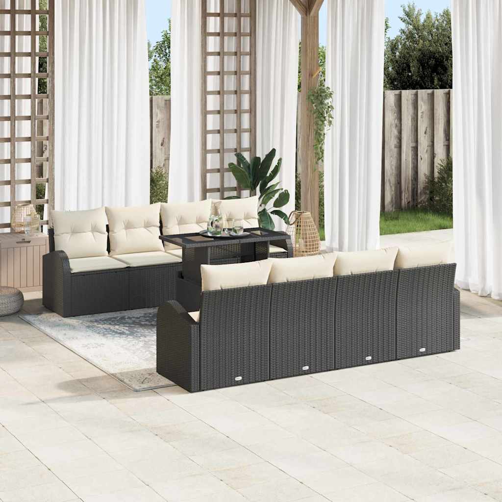 Garden Sofa Set with Cushions 9 pcs Black Poly Rattan