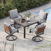 5-Piece Outdoor Dining Set, 4 Leather-Look Wicker Swivel Patio Chairs & 1 Square Woodgrain Dining Table
