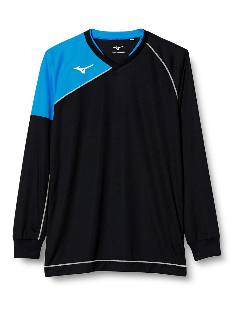 Mizuno Volleyball Apparel, Long Sleeve Game Shirt, Moisture-Wicking, Quick-Drying, Unisex, V2MA8021, 92, Black x Diva Blue, Size S