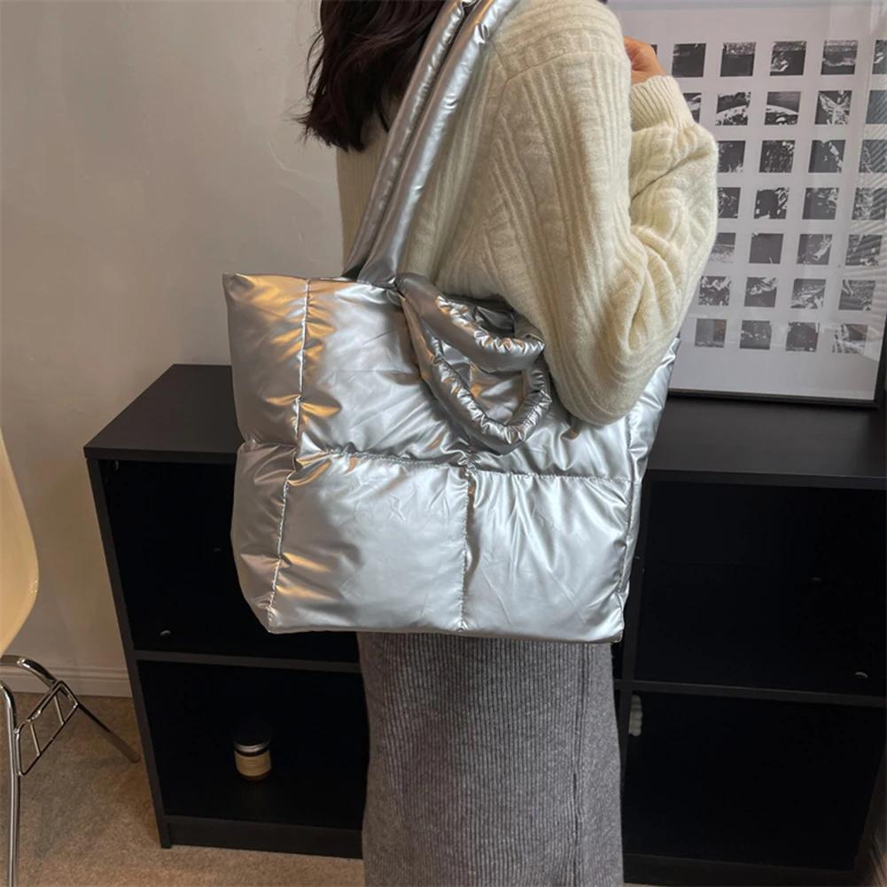 

Space Cotton Designer Underarm Bag Winter Luxury Down Padded Ladies Tote Bag 2025 Women Quilted Large Handbag Puffer Shopper Bag