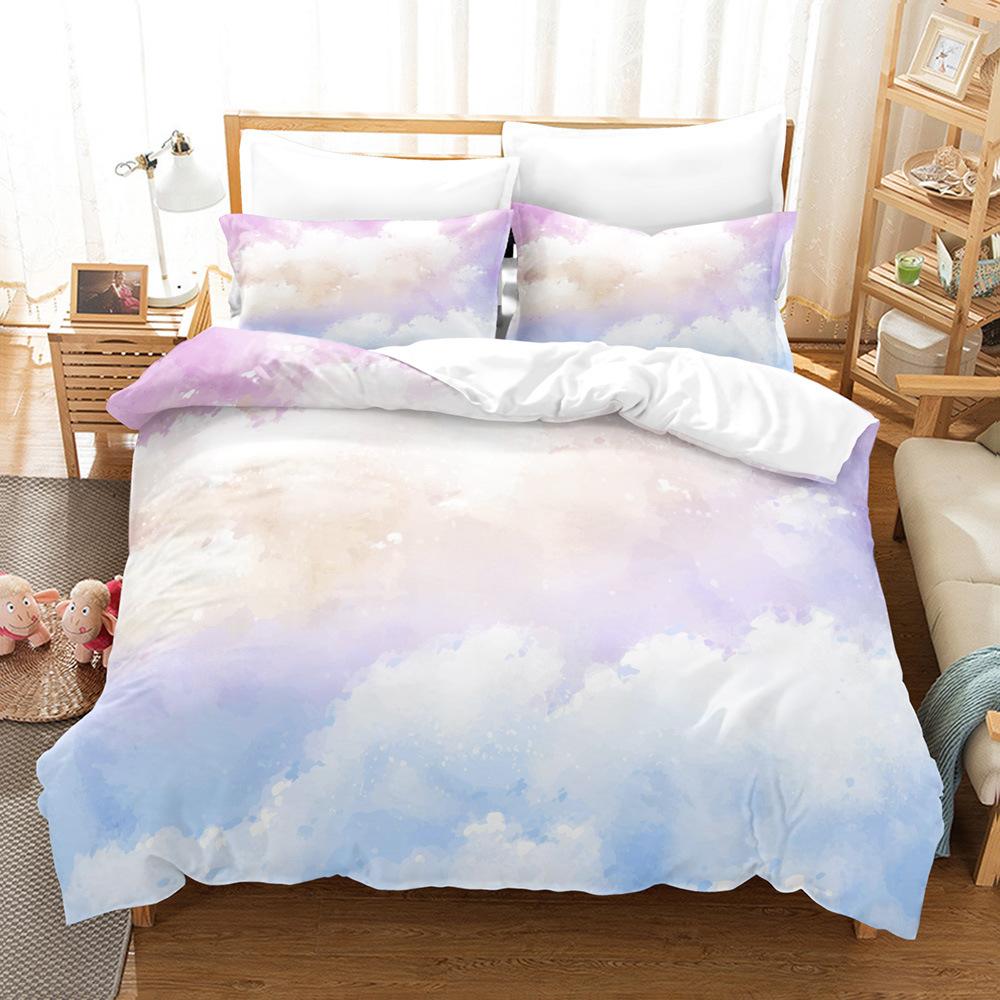 Cloud Sky Duvet Cover Set Pink Blue Cloud Rainbow Pattern King Queen Twin Full Size For Kids Boys Girls Polyester Bedding Set