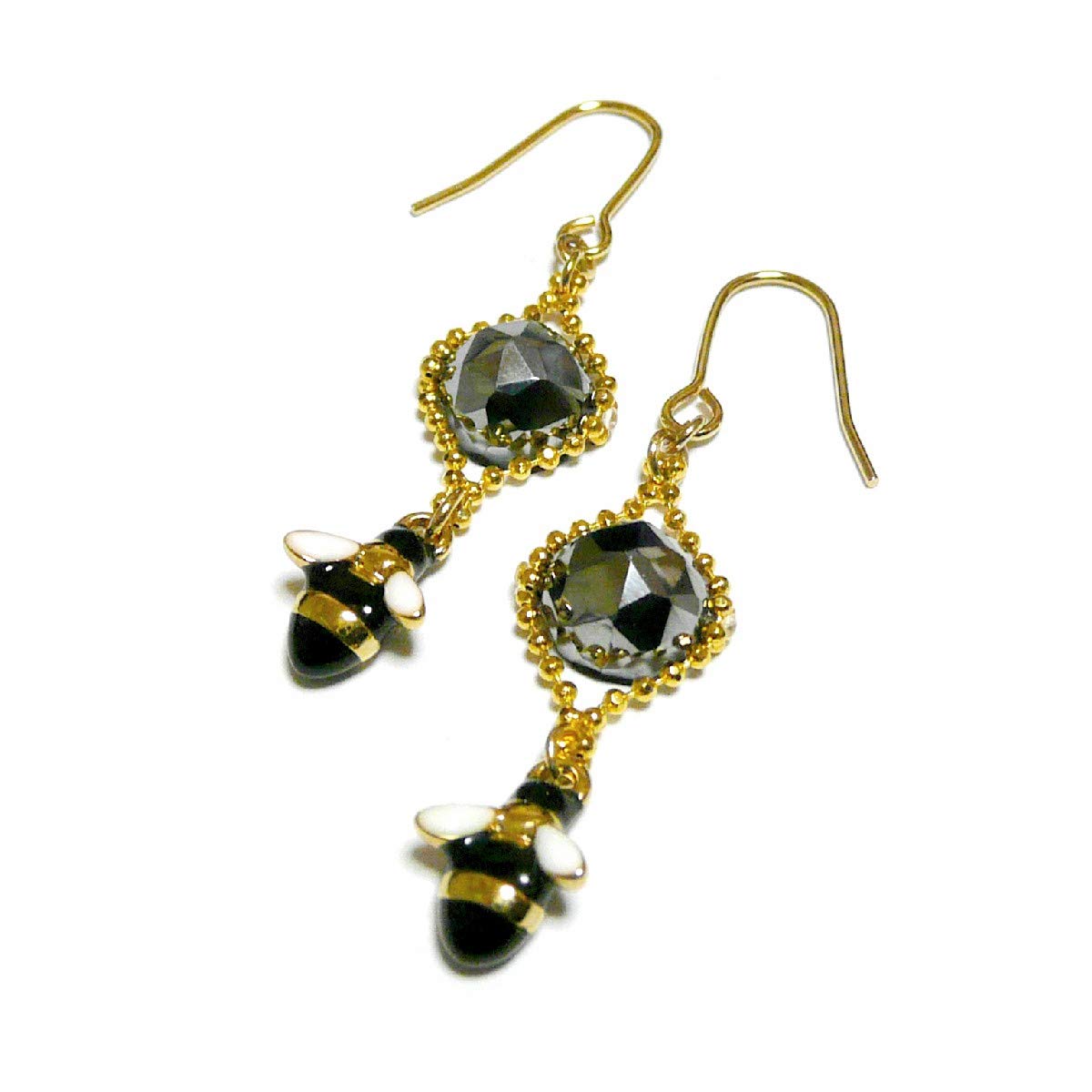 

[Bee Happy] Honeybee and Terahertz Earrings/Gold Tone