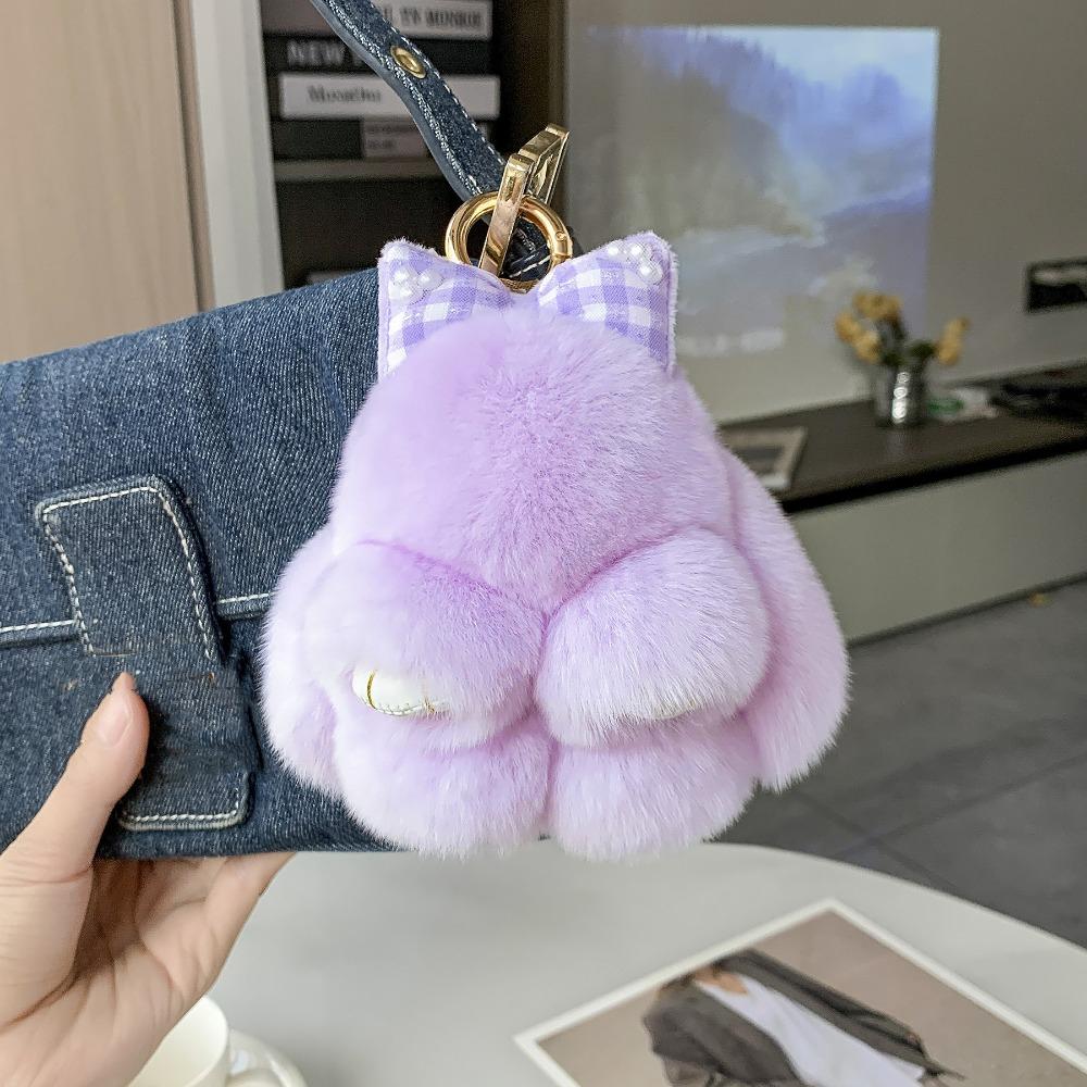 Pearl Rabbit Fur Keychain Bow Plush Rabbit Key Ring Cute Bunny Dolls Keychain  Women Girls