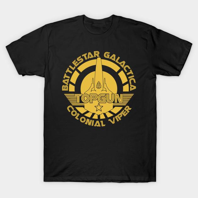 Men Black Print T-shirt Battlestar Galactica Colonial Viper Topgun No-Cut Transfer Paper Print Cotton Tshirt M чёрный