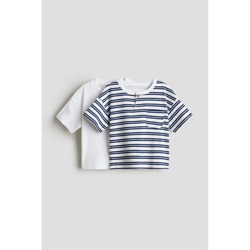

HM Children s Clothing Baby Boy T-shirt 2 Pieces Autumn Plaid Fashion Rib Jersey Tops 1235380 White/Blue Stripes 100/56(2-3Y)
