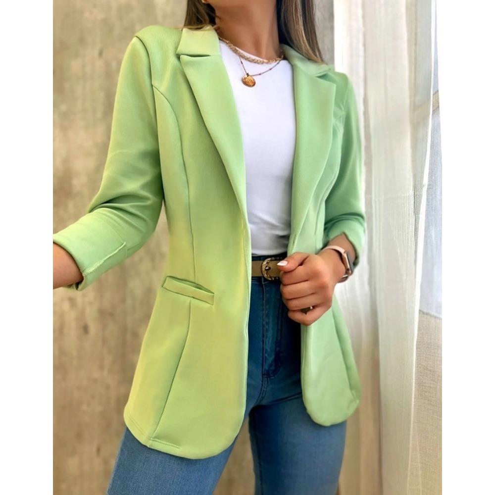 IHUASU Autumn Solid Color Simple Long Sleeve Suit Collar Coat for Women Jackets & Coats