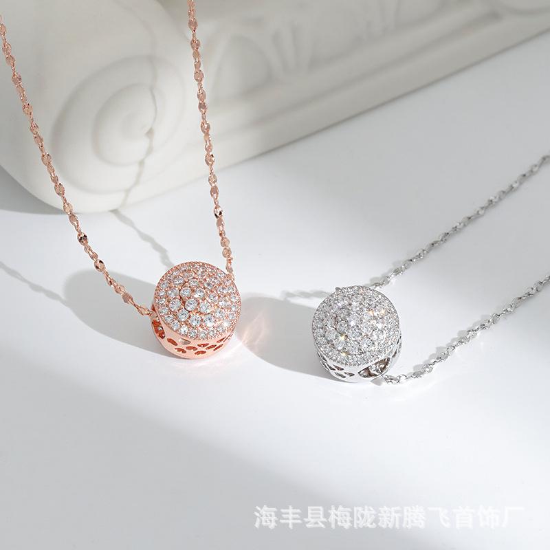 Design Full Diamond Bead Necklace, Diamond Pendant Rose Gold Round Transfer Bead Gypsy Necklace