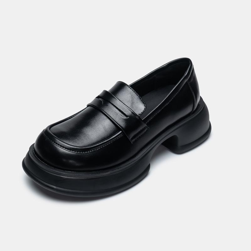 Leather Waterproof Platform Loafers Women's New Single Shoes Round Toe Muffin Thick Bottom Small Leather Shoes Fashion Women's Single Shoes Women