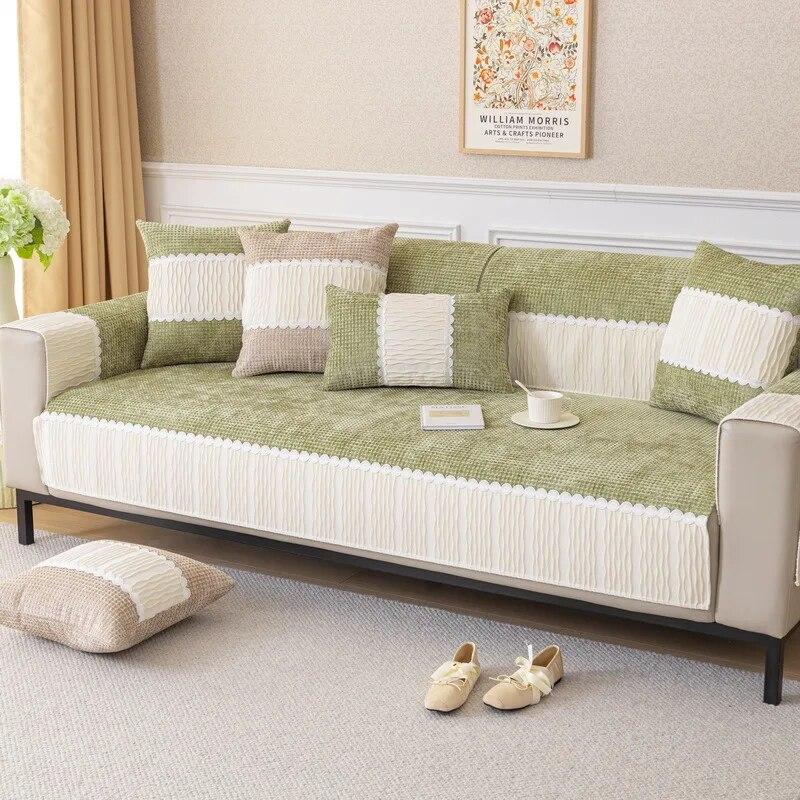 New Chenille Lace Trimmings Sofa Cover for Living Room Modern Sofa Cushion Couch Universal for All Seasons Protector Covers