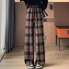 Übergröße Woll karierte High-Waist Hose, Damen Herbst/Winter Retro Colorblock, Schmal/Weiter Bein Optionen