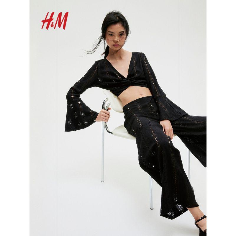 

HM Women s Pants 2025 Summer New Arrival Lace Jersey Pants 1282564 Black 160/72(S)
