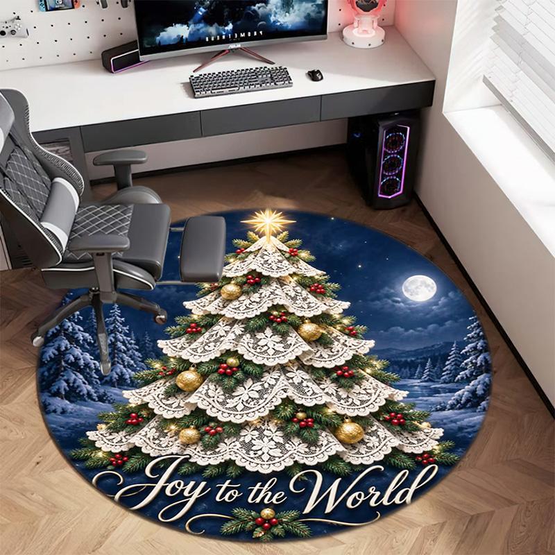 Cute Christmas Day Gift Bell Santa Claus Snowman Christmas Tree round rug Home Soft Decorative Anti slip Chair Mat Carpet Outdoor Floor Mat Carpet 52