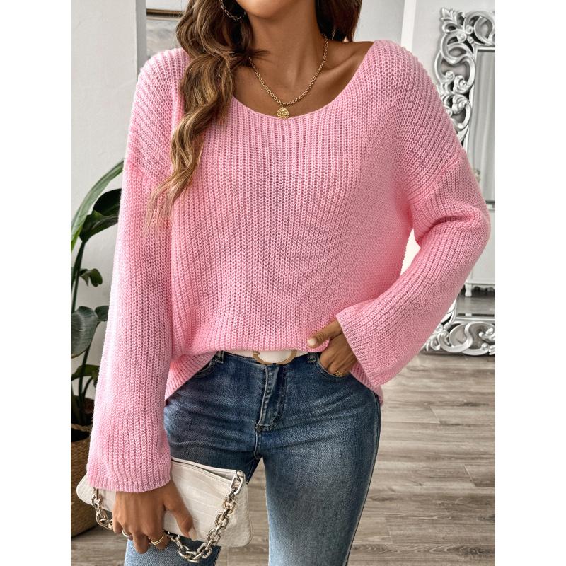 Women's Pullover Sweater Top Simple Loose Off-Shoulder Bell Sleeve Sweater