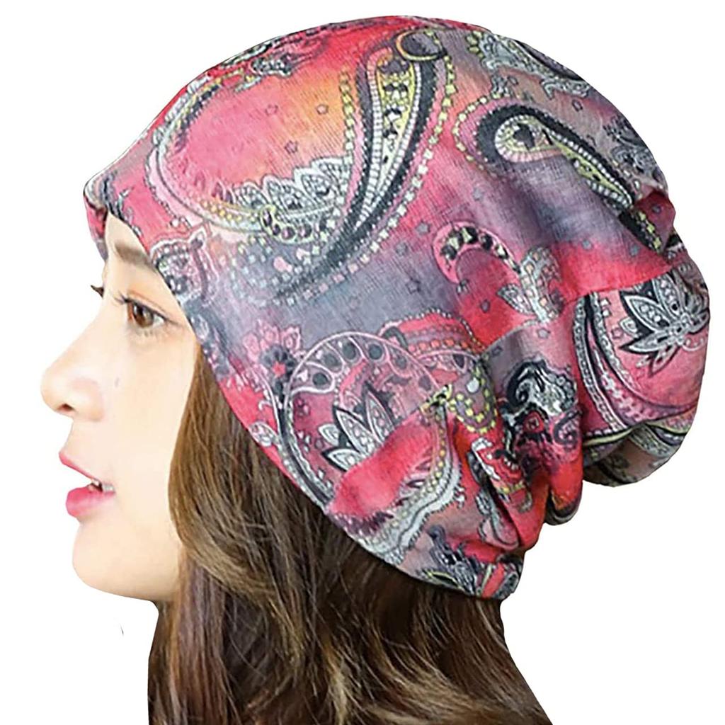 CHROME CRANE Paisley Print Summer Knit Neck Warmer CB064 Women's 3-Way Hat, (01.Red)