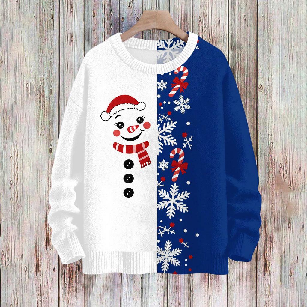 Women's Christmas Print Knit Pullover Sweater Long Sleeve Neck Casual Holiday Top