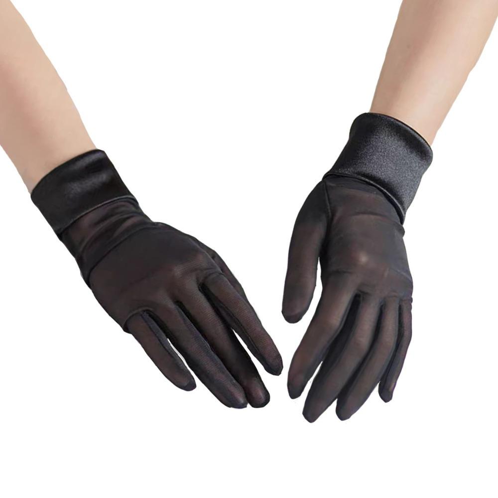 

Дышащие свадебные митенки Легкие эластичные атласные перчатки Красивые короткие черные митенки Вечеринка чёрный