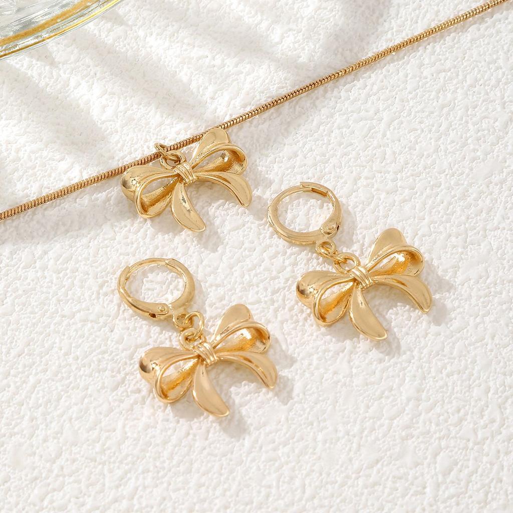 Hot-selling geometric bow shape jewelry set, earrings with necklace, Middle East foreign trade