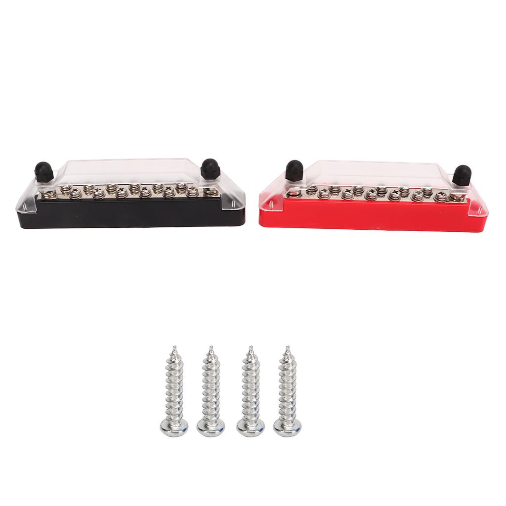 2 Pcs 14 Post Power Distribution Block Bus Bar Set 2xM6 Post 12xM4 Screw Battery Terminal Box with Cover Without