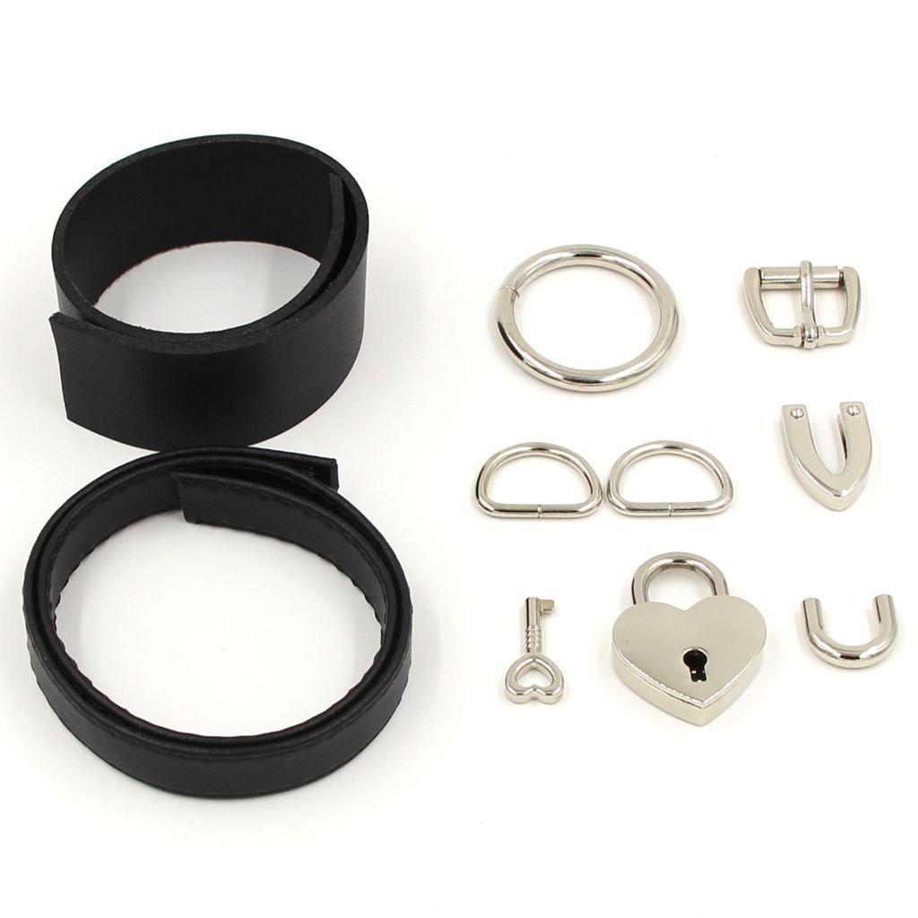 Choker Heart Collar Padlock Ring PU Leather Black (Black & Silver)