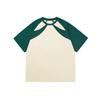 Pure Cotton Off-the-shoulder Color-blocking Light-colored Short-sleeved T-shirt