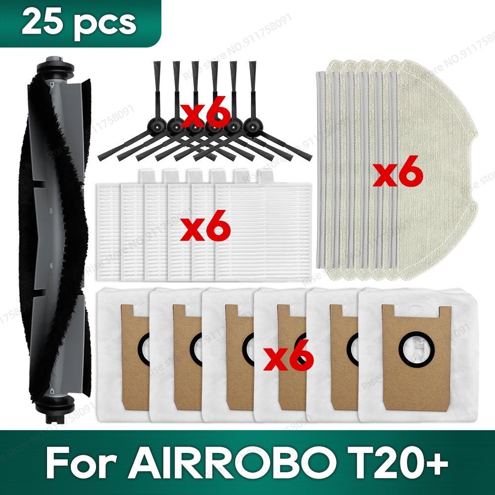 Fit for AIRROBO T20+ / T25+ / T30+ / L40+ / L50+ / L60+ / FIXR T20 Accessories Main Brush Hepa Filter Dust Bag Mop Washcloth