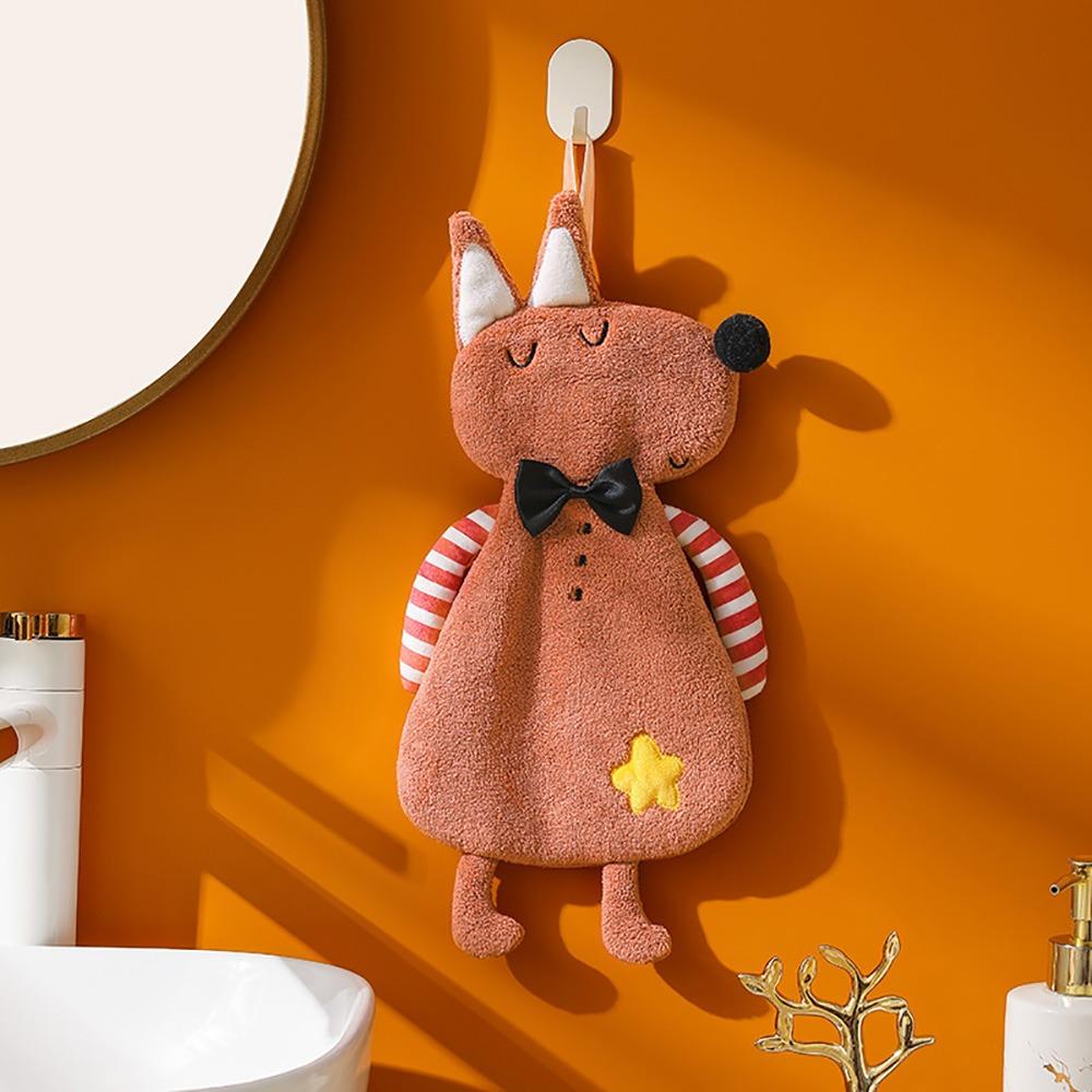 Cartoon Animal Hanging Hand Towels Coral Fleece Bathroom Towel Creative Kitchen Towel  Kitchen