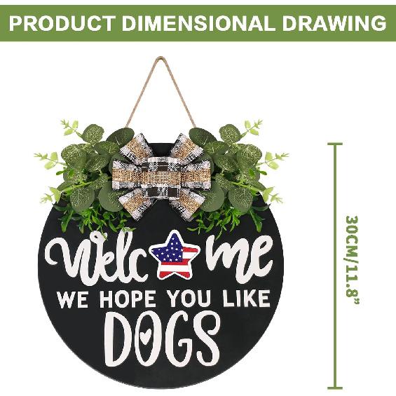 Interchangeable Wooden Seasonal Welcome Sign, Rustic Round Dogs Sign Front Door Wreaths for Home/Wall/Porch Decor, for Easter Spring Summer Fall