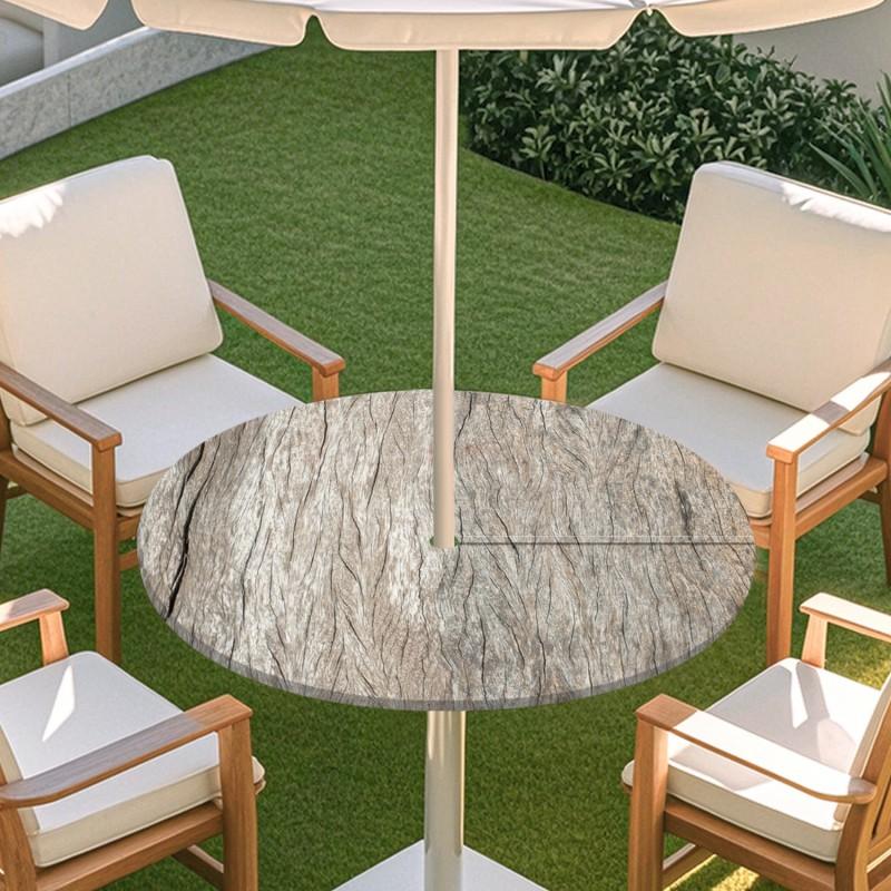 Copritavolo Rotondo da Esterno con Effetto Legno Impermeabile Orlo Elastico Per Patio Giardino Sala da Pranzo