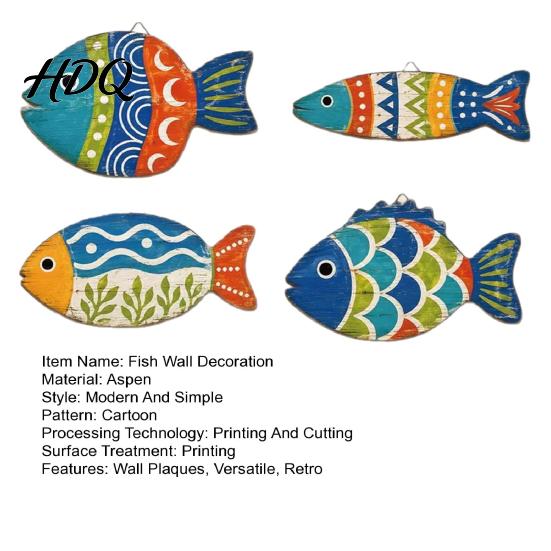 Distressed Nautical Wall Hanging 4PCS Coastal Themed Fish Decoration Bohemia Colorful Pattern Print Rustic Wood Decorations Plaques Decorative