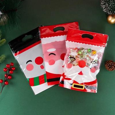 10pcs Christmas Handle Bag for Candy Chocolate Cookie Nougat Biscuit Xmas Packing Gift Santa Zipper Bags
