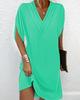 2024 Women's V-Neck Pleated Batwing Sleeve Dress for Spring/Summer - Elegant Style
