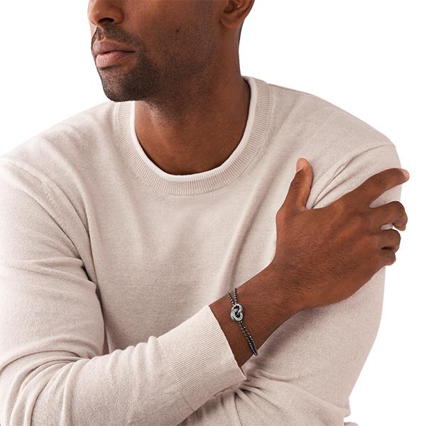 Emporio Armani Qixi Limited Edition Vintage Style Double Ring Bead Stainless Steel Bracelet Men Bracelet Silver EGS3028040
