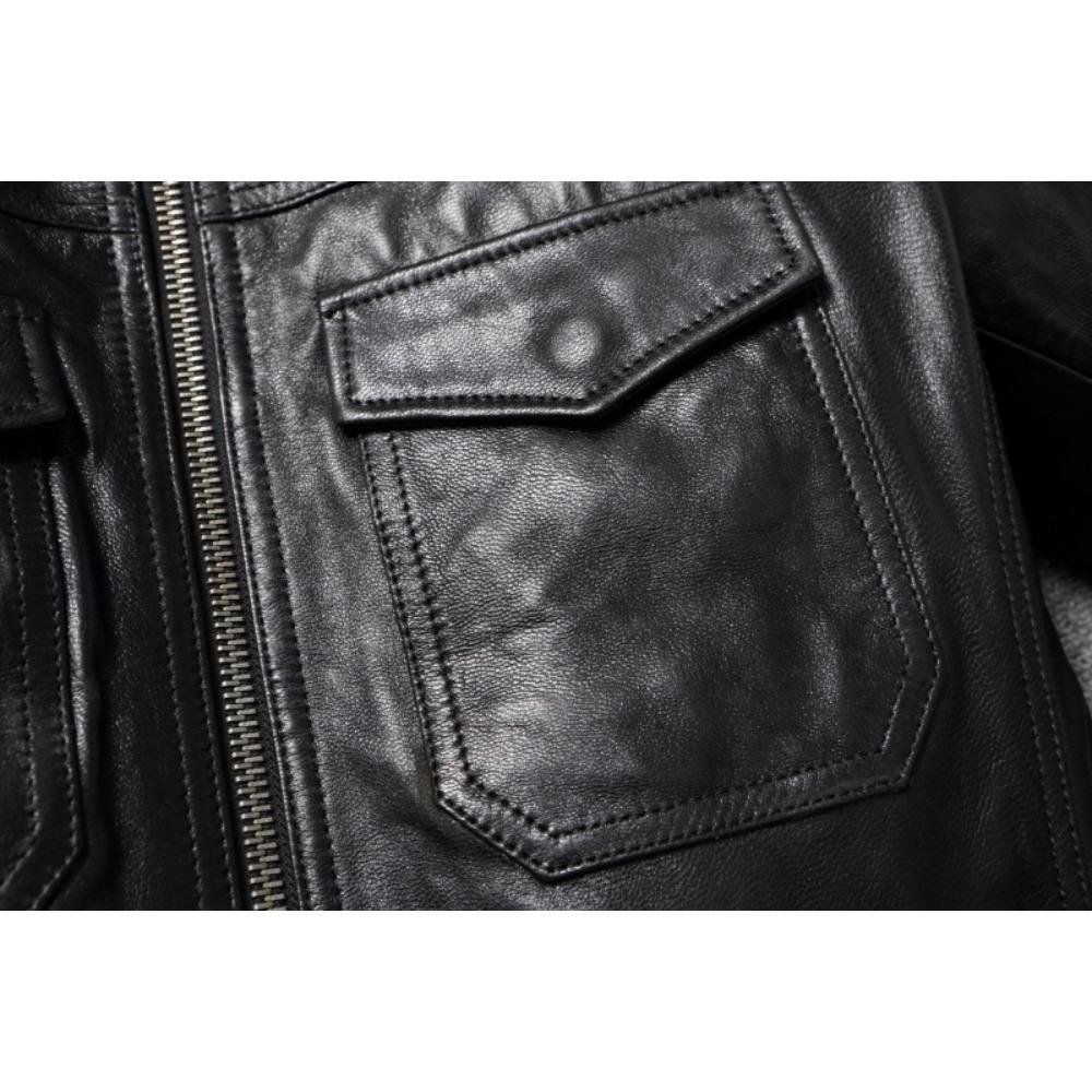 Chinese Size Men Leather Jacket Uncoated Goatskin Leather Soft Slim Spring Autumn