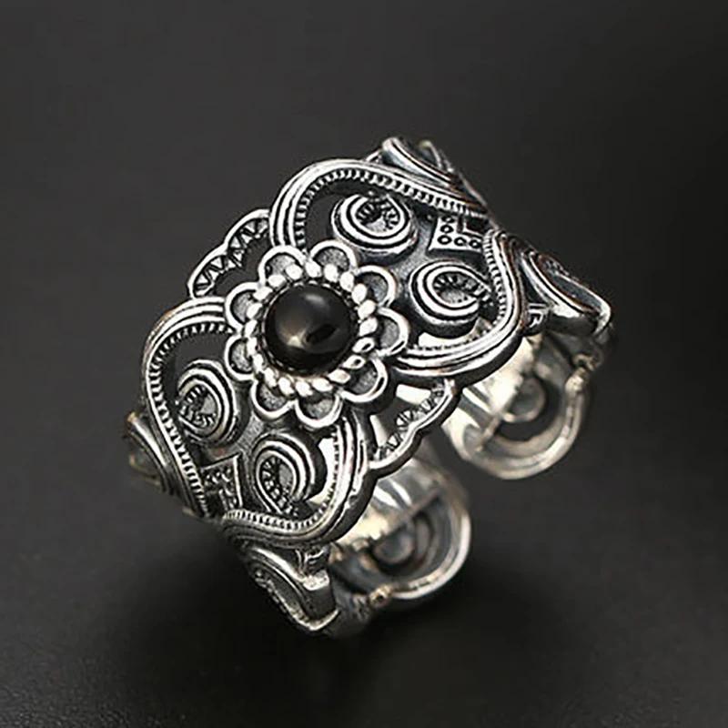 Retro Poseidon Compass Ring Silver-Plated Adjustable Hexagram Opening Jewelry Gift for Men and Women Hip-Hop Trend