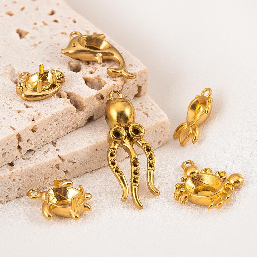 1pc 5pcs 8pcs Stainless Steel Fish Dolphin Turtle Octopus Crab Pendant Base Frames Blank Bezel DIY Necklace Charm Jewelry Making