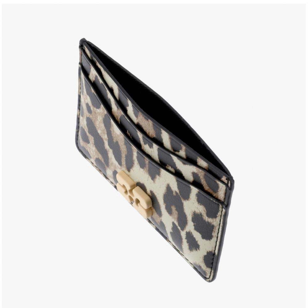Ganni A6541 943 Leopard Butterfly Logo Card Holder