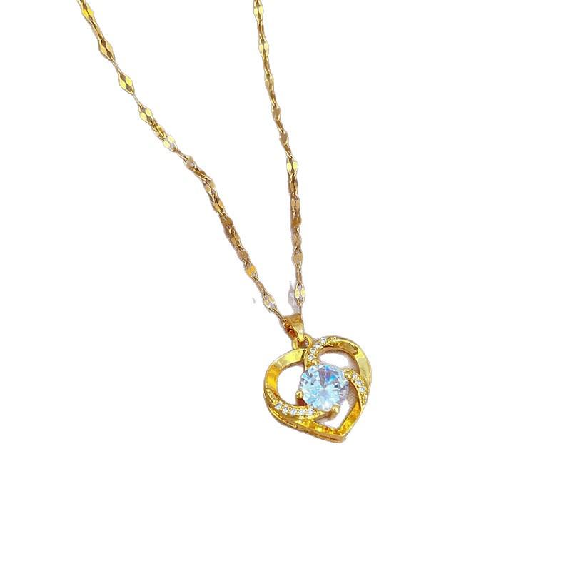 New Style Luxury Heart Shaped Diamond Micro-Pave Pendant Necklace