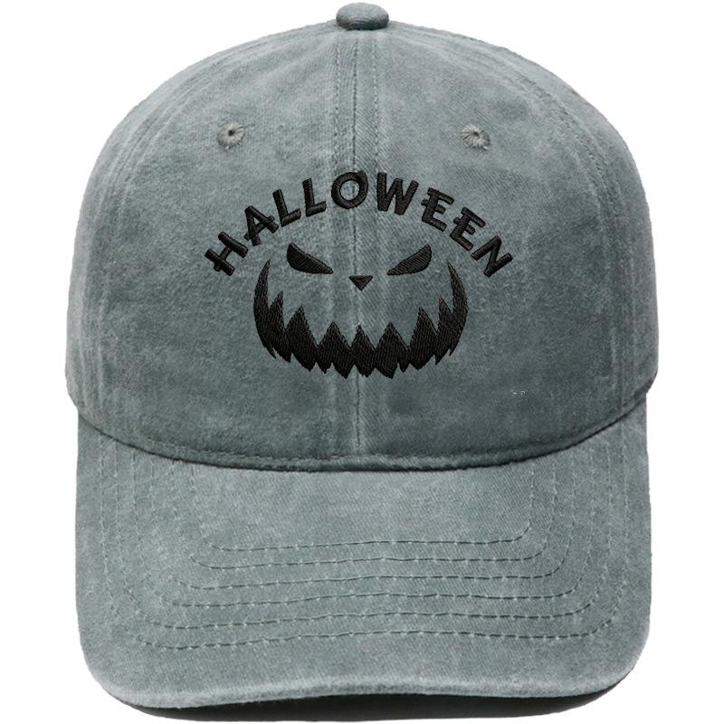 Halloween Pumpkin Grimace Embroidered Baseball Cap Washed Retro European and American Hip Hop Men's and Women's Casual Dad Hat