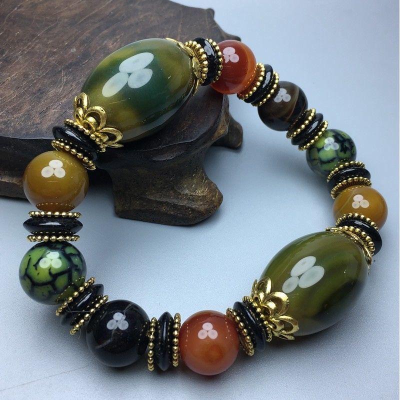 

Браслет из натурального агата и халцедона в китайском стиле, унисекс, с мульти-самоцветами, ювелирное украшение на запястье, подарок 1set