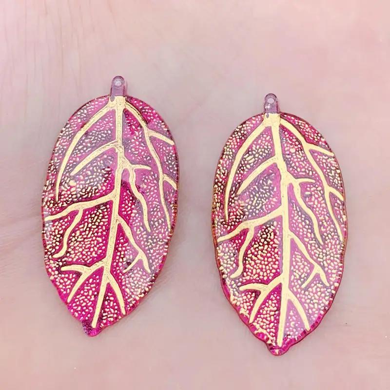 10 Stück 21*40mm Regenbogen Blätterförmige Harz Strass Applikation Kristalle Flatback Steine für Schmuck Handwerk Dekoration Anhänger