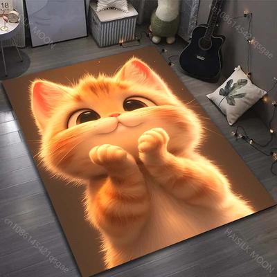 Niedlicher Lustiger Katzenmuster Teppich für Schlafzimmer Wohnzimmer Bettseite Sofa Bodenmatte Moderner Wohndekor Bereichsteppich Große Größe